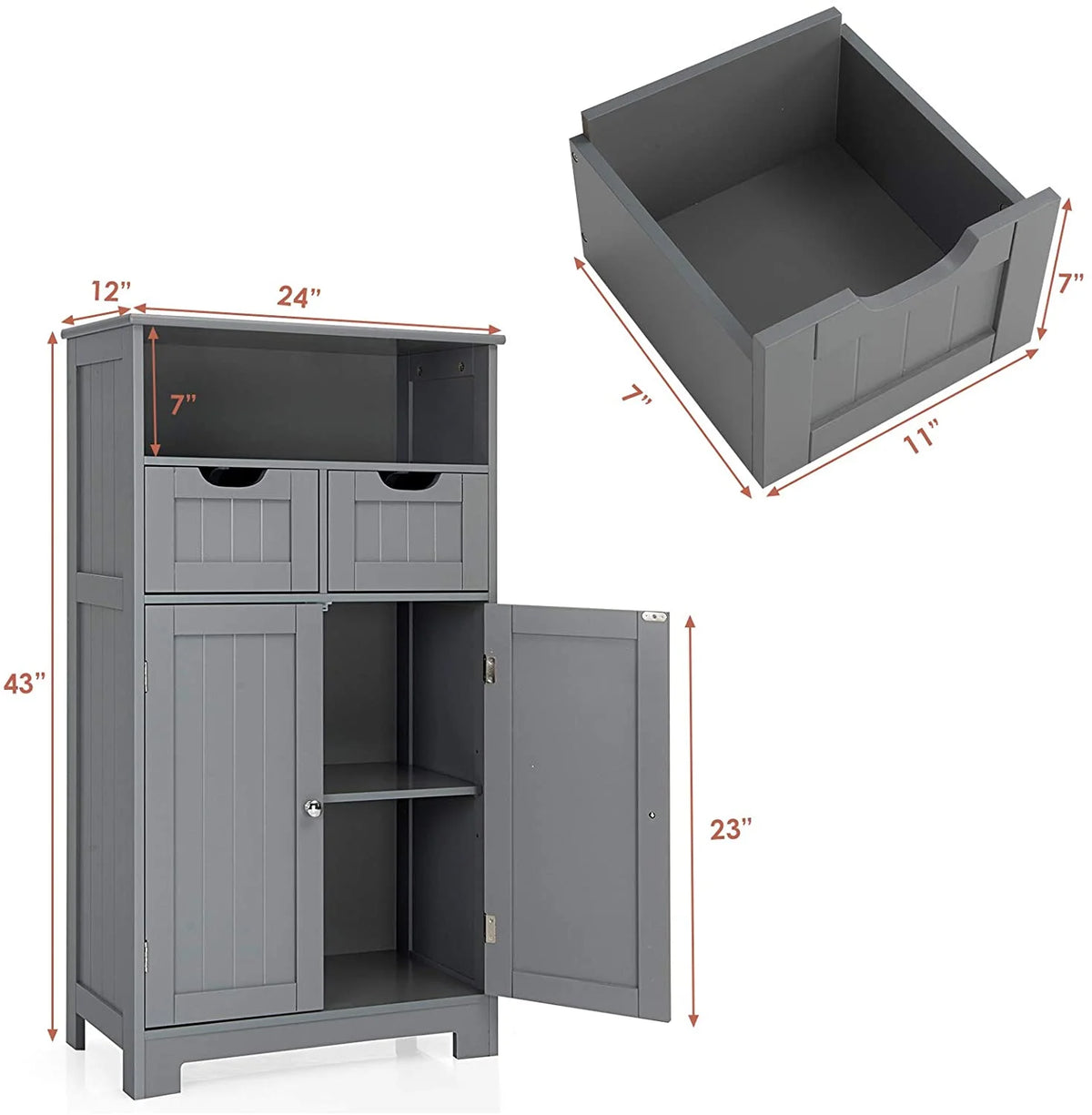 Giantex Multifunctional Floor Cabinet, Freestanding Bathroom Cabinet with Removable Drawers and Adjustable Shelf for Bathroom, Living Room, Bedroom or Entryway, 24 x 12 x 43 inches (Black)