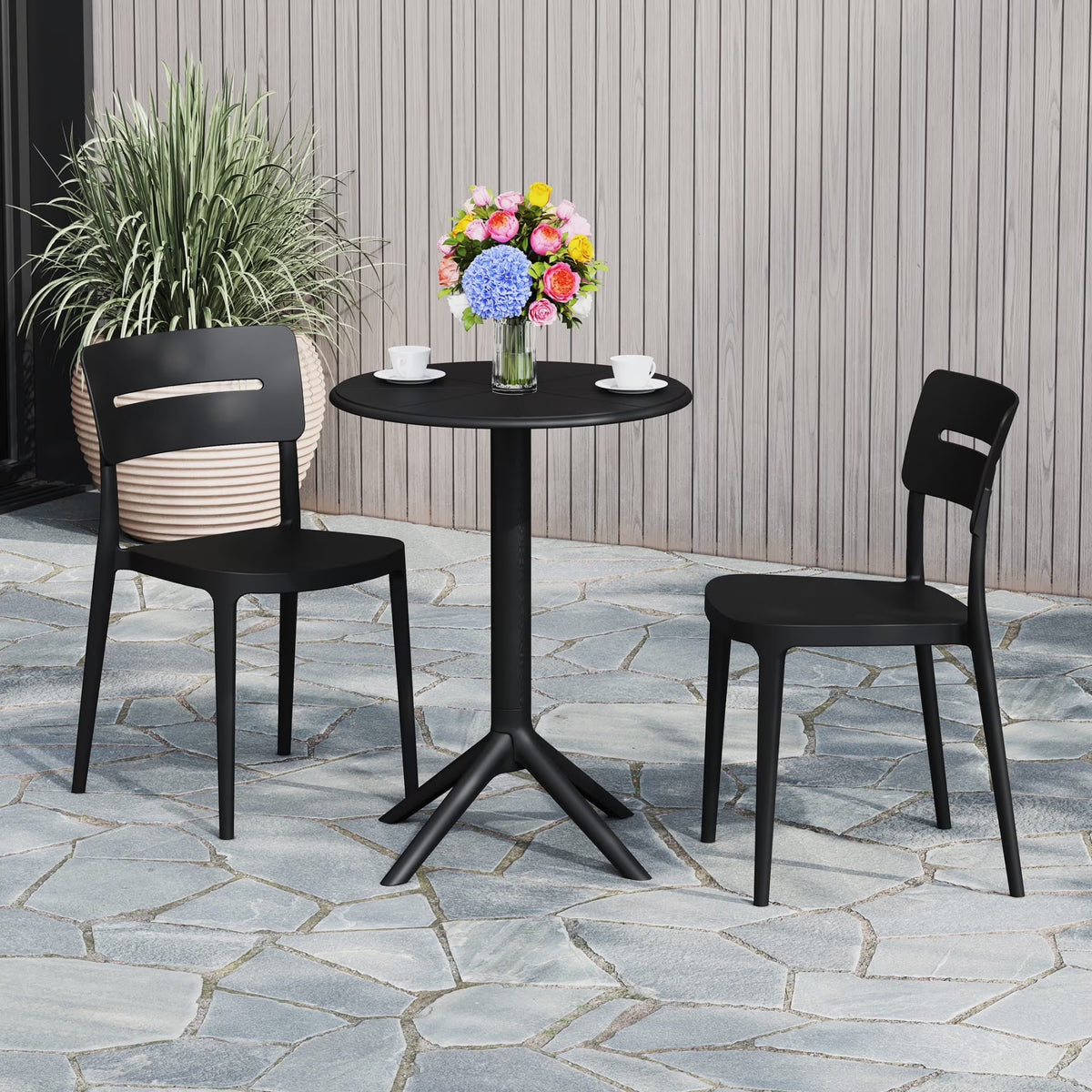 WestinTrends Playa 3-Piece Outdoor Resin Patio Bistro Set with Stackable Patio Dining Chairs, Black