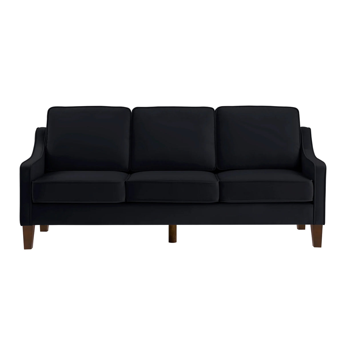 Living Room Sofas Modern 3 Person seat Sofa Couch with Scooped Armrest/Wood legs,Upholstered Velvet 3-seat Sofa with Removable Cushions for Livingroom Bedroom,Black,Comfortable Sofas