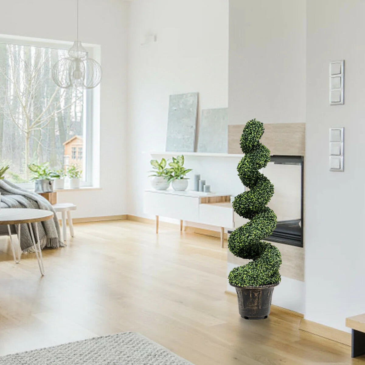 Gymax 2Pcs 4FT Artificial Boxwood Spiral Tree W/Realistic Leaves Indoor Outdoor Office