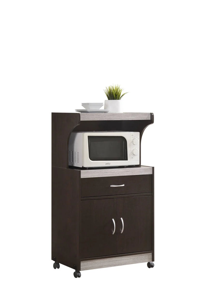 Hodedah Microwave Contemporary Wooden Kitchen Cart in Cherry Finish