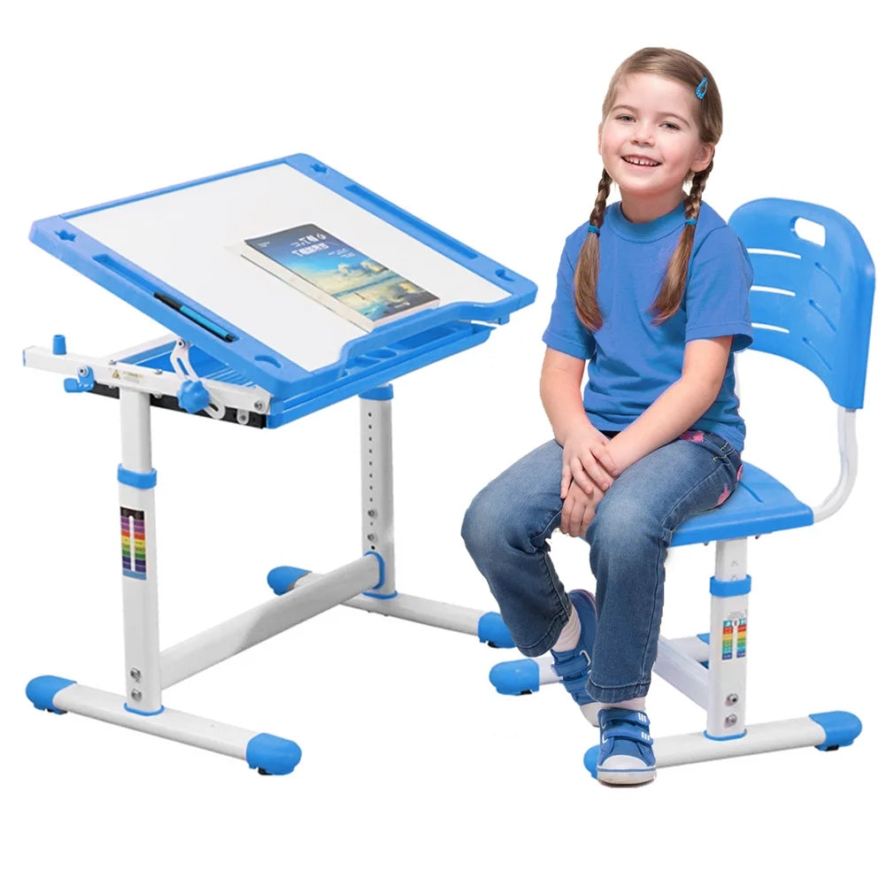 FDW Kids 2-Piece Adjustable Height Activity Table and Chair Set, Blue