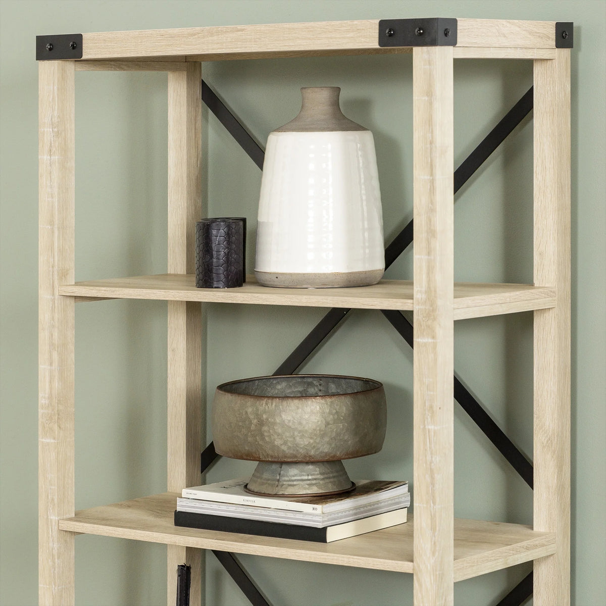 Walker Edison Rustic Industrial 4-Shelf Bookcase, Dark Walnut