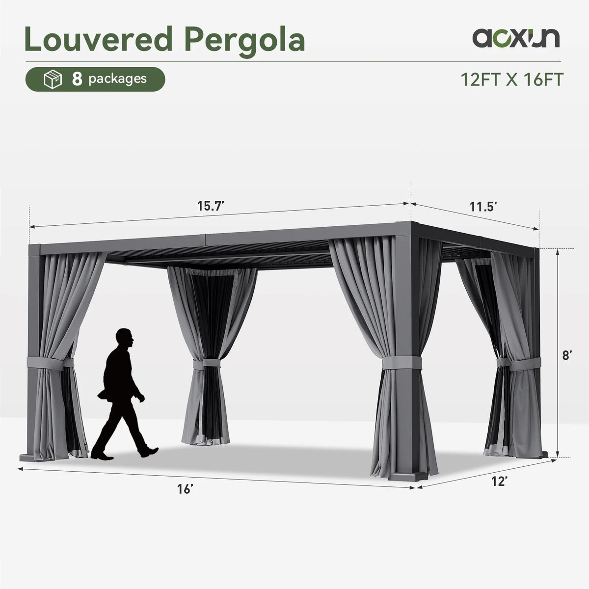 Aoxun 20' x 12' Louvered Pergola, Outdoor Aluminum Pergola with Adjustable Top for Decks, Gardens and Backyards, Gray