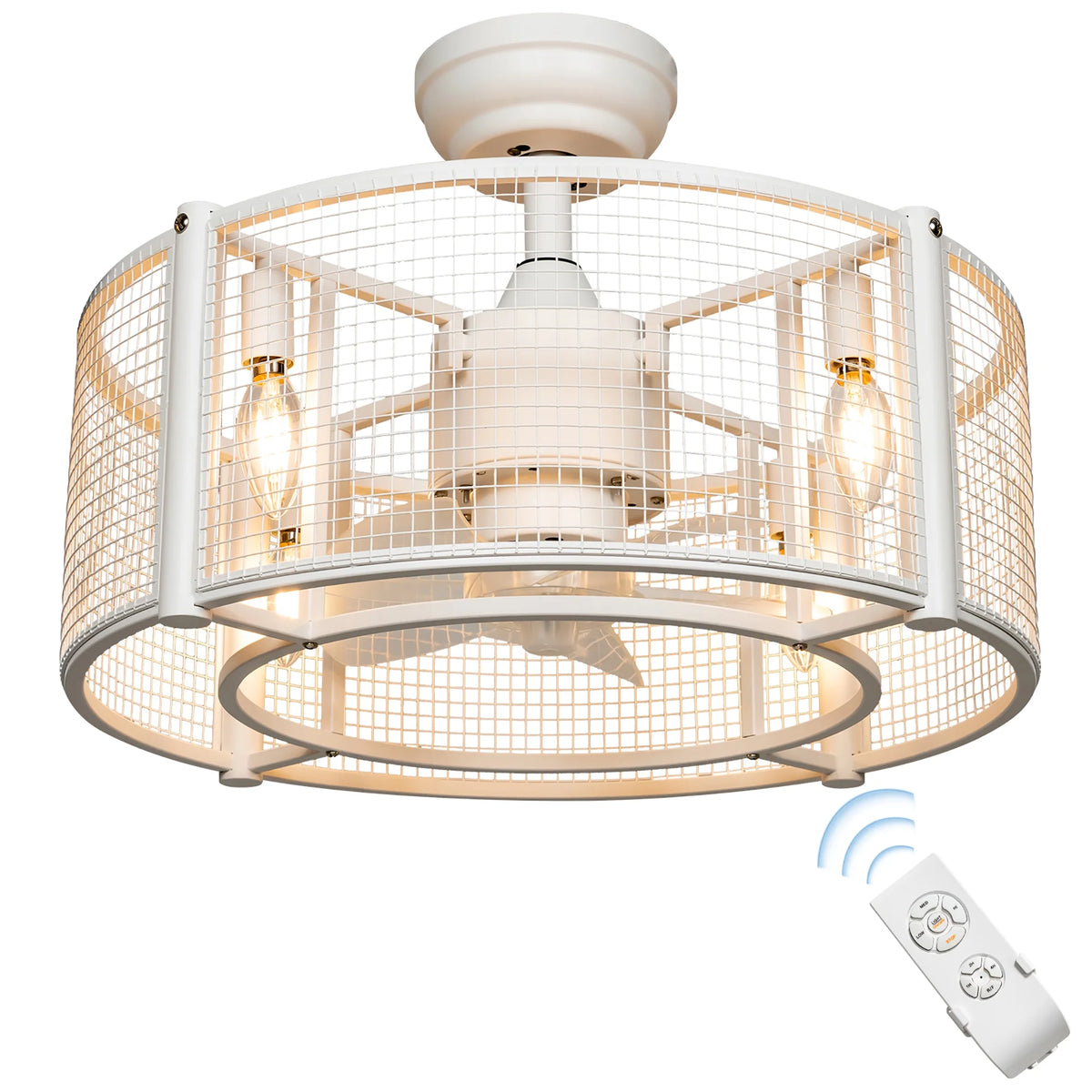 Costway 20'' Caged Bladeless Ceiling Fan with Light Reversible Motor & Remote Control