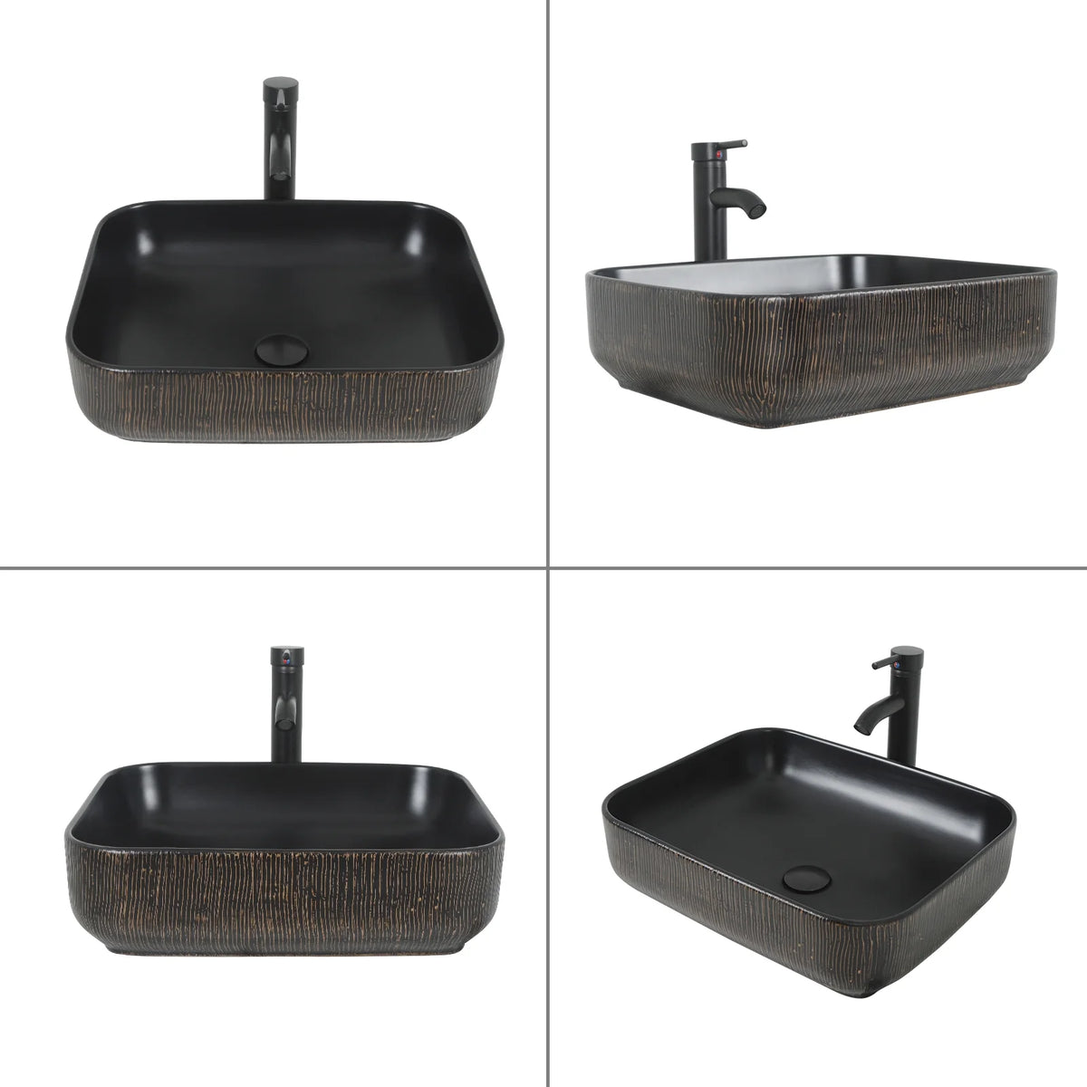 FULLWATT Bathroom Ceramic Sink Vanity Vessel Basin Porcelain Faucet Drain Combo Rectangle,White