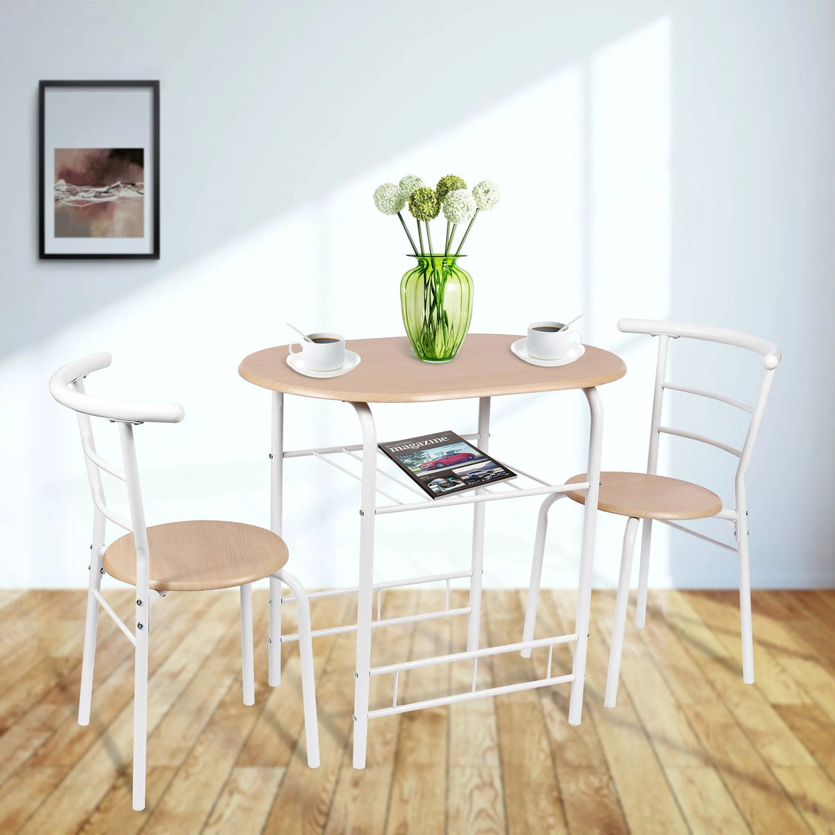 Mainstays 3-Piece Metal Wood Dining Set, Multi Colors, White and Beech Color for Kitchen and Dining