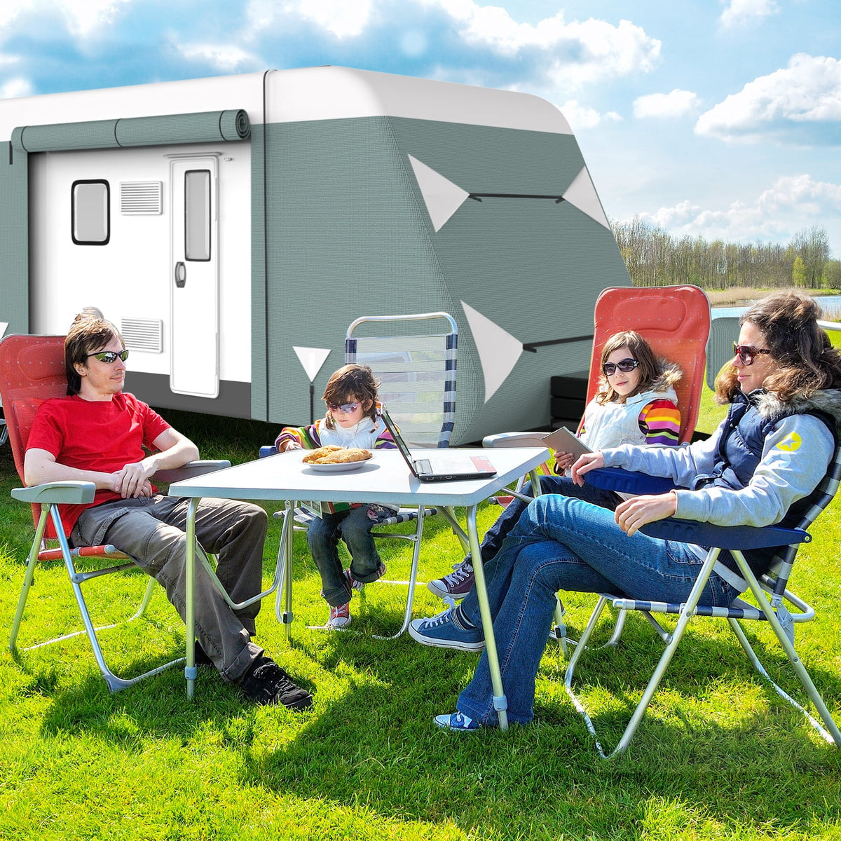 Filluck Lightweight & Easy Install RV Cover for Travel Trailers (20-22FT), Heavy-Duty 6-Layer Fabric All-Weather & UV Resistant Protection w/ Wind Straps & Vents