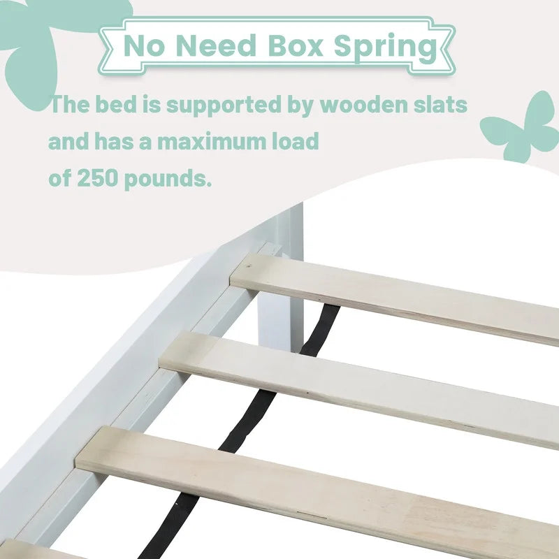 Duxelifin Wood Twin Bed Frame with Rails, Twin Size Low Platform Bed with Headboard and Footboard, Low Twin Bed Frame for Girls & Boys, White