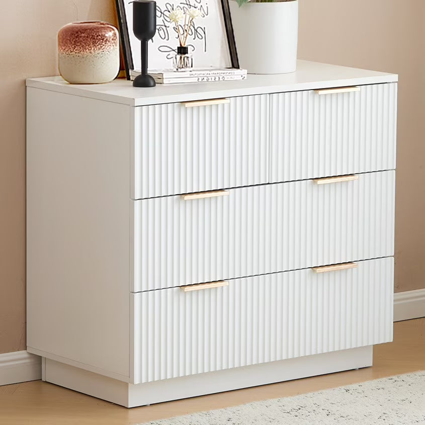 UBesGoo Dresser for Bedroom Wood 4 Drawers Dressers, Fluted Modern Dresser, White