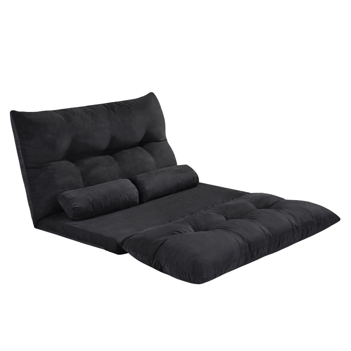Folding Floor Sofa Bed with 5-Position Adjustable Recliner Lazy Sofa Video Gaming Sofa,Lounge Sofa with Two Pillows, Black