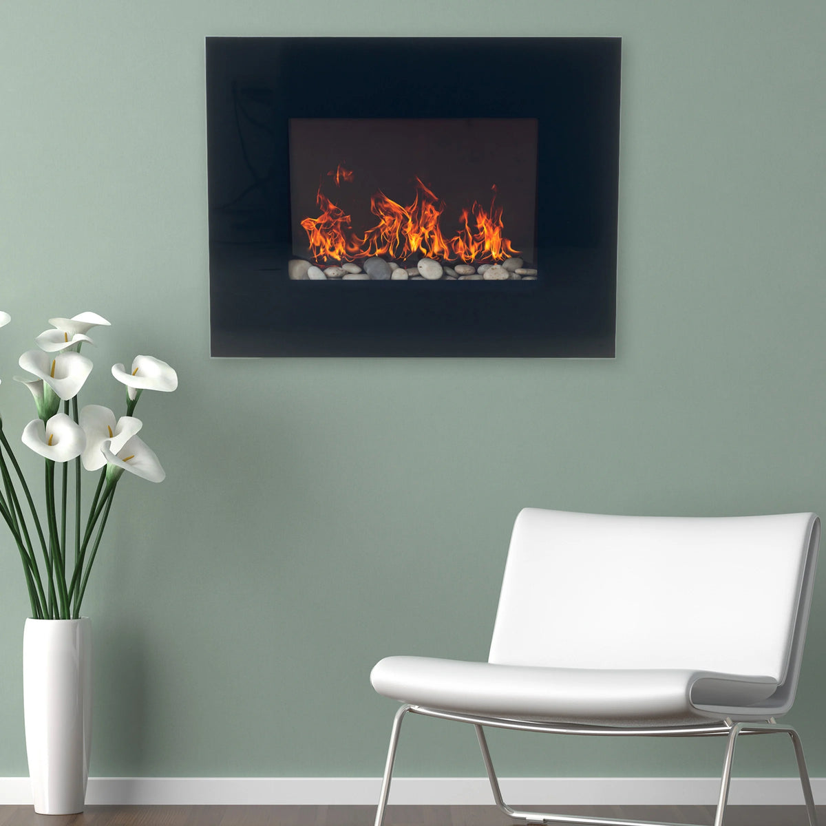Northwest 36-inch Wall-Mount Electric Fireplace Heater with Orange Flame and Remote