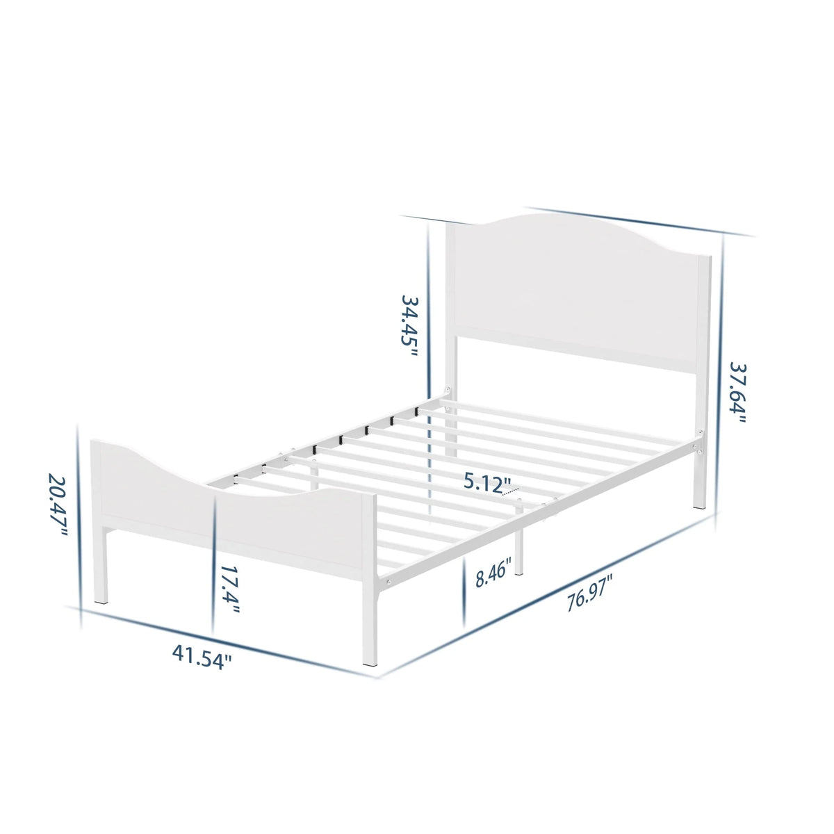 Yoneston Twin Size Kids Metal Platform Bed Frame with Wood Headboard, Modern Single Bed Frames for Children, Teens & Adults, No Box Spring Needed, White