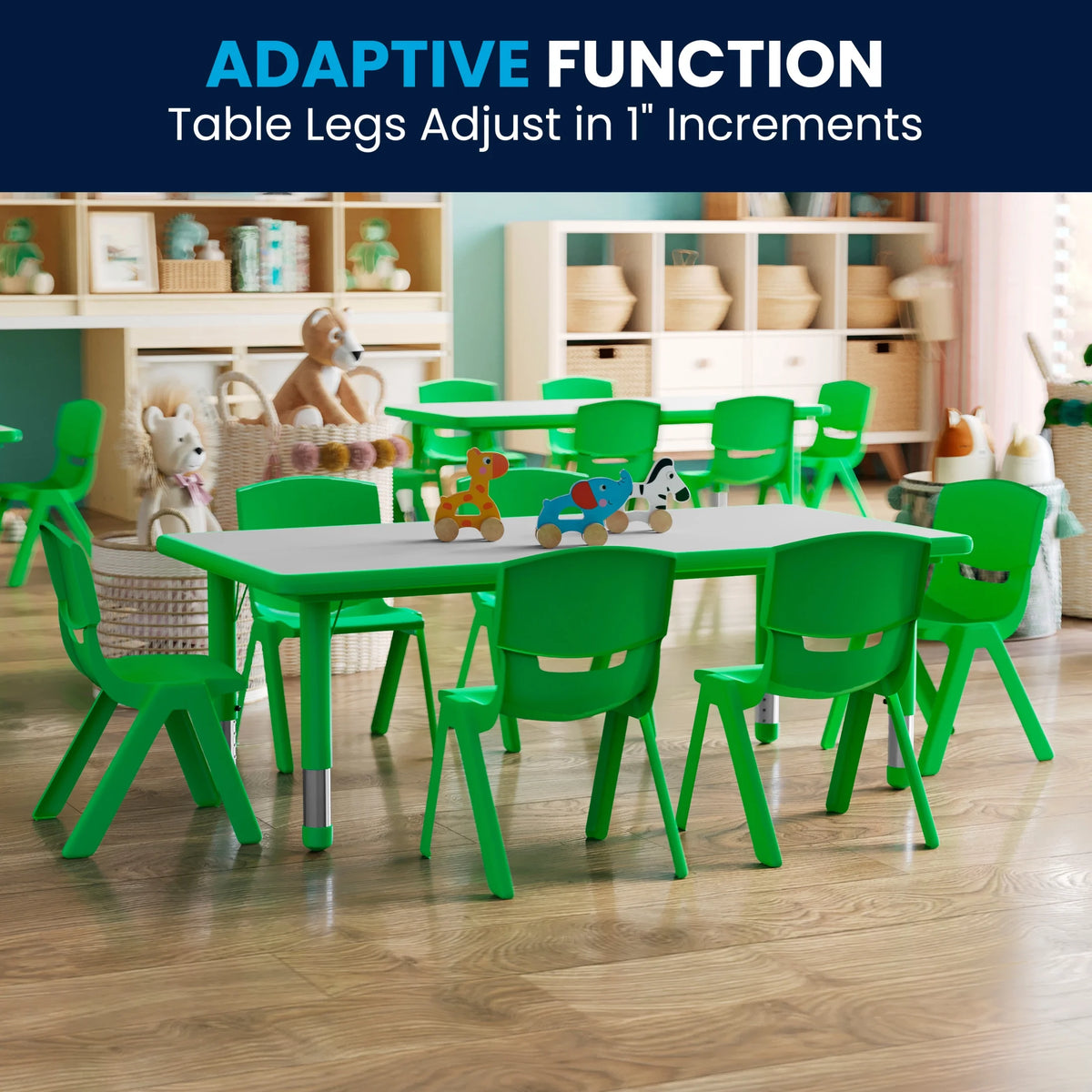 Flash Furniture Emmy Rectangular Adjustable Activity Table with 6 Stacking Chairs, Natural