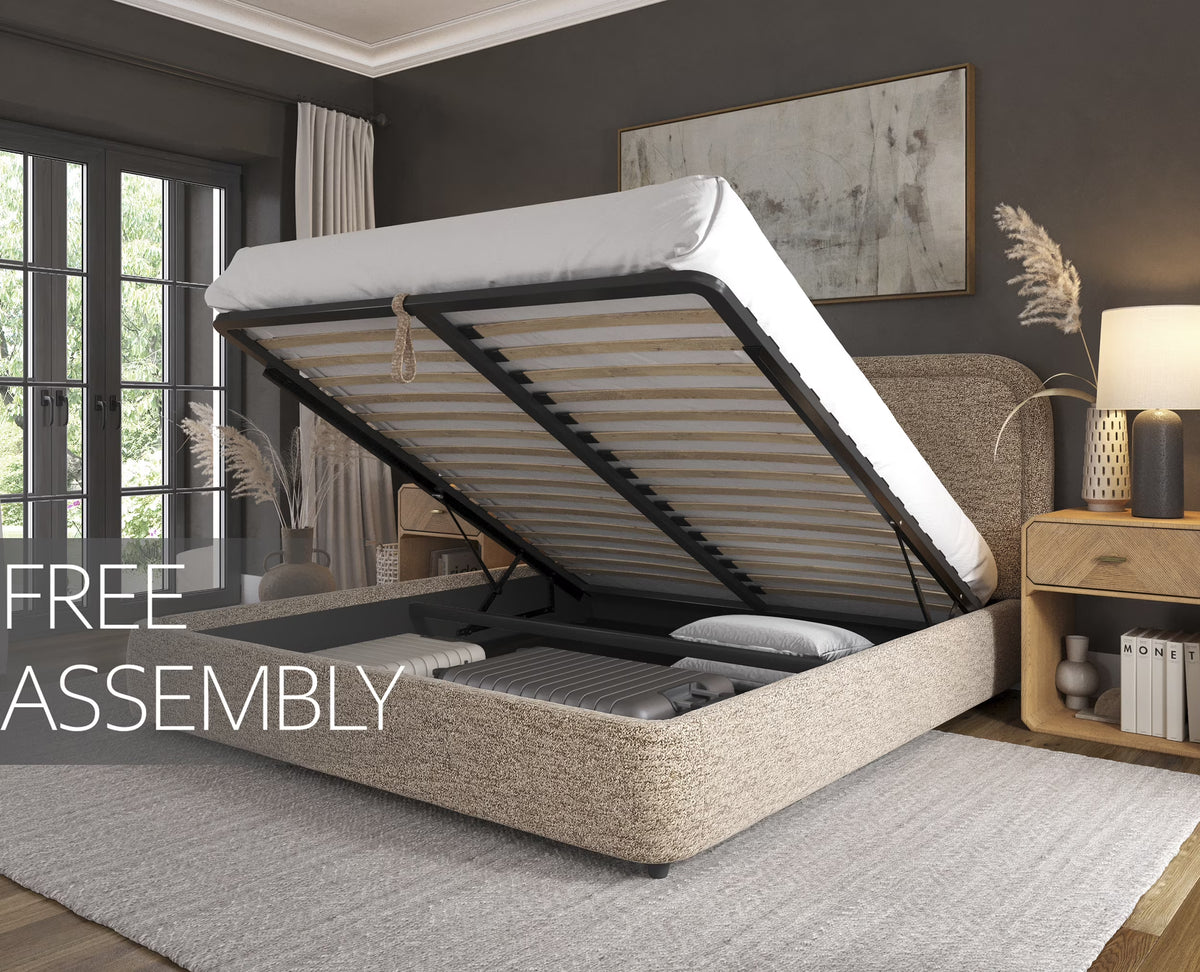 Modern Upholstered Platform Bed with Lift-Up Storage, Headboard, Wood Slats, Noise-Free