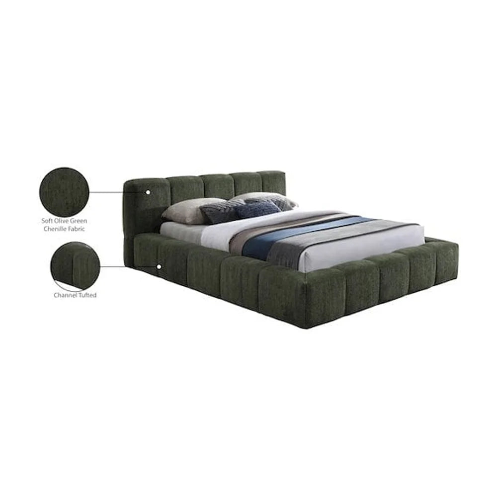Meridian Furniture Carlin Olive Chenille Fabric Full Bed