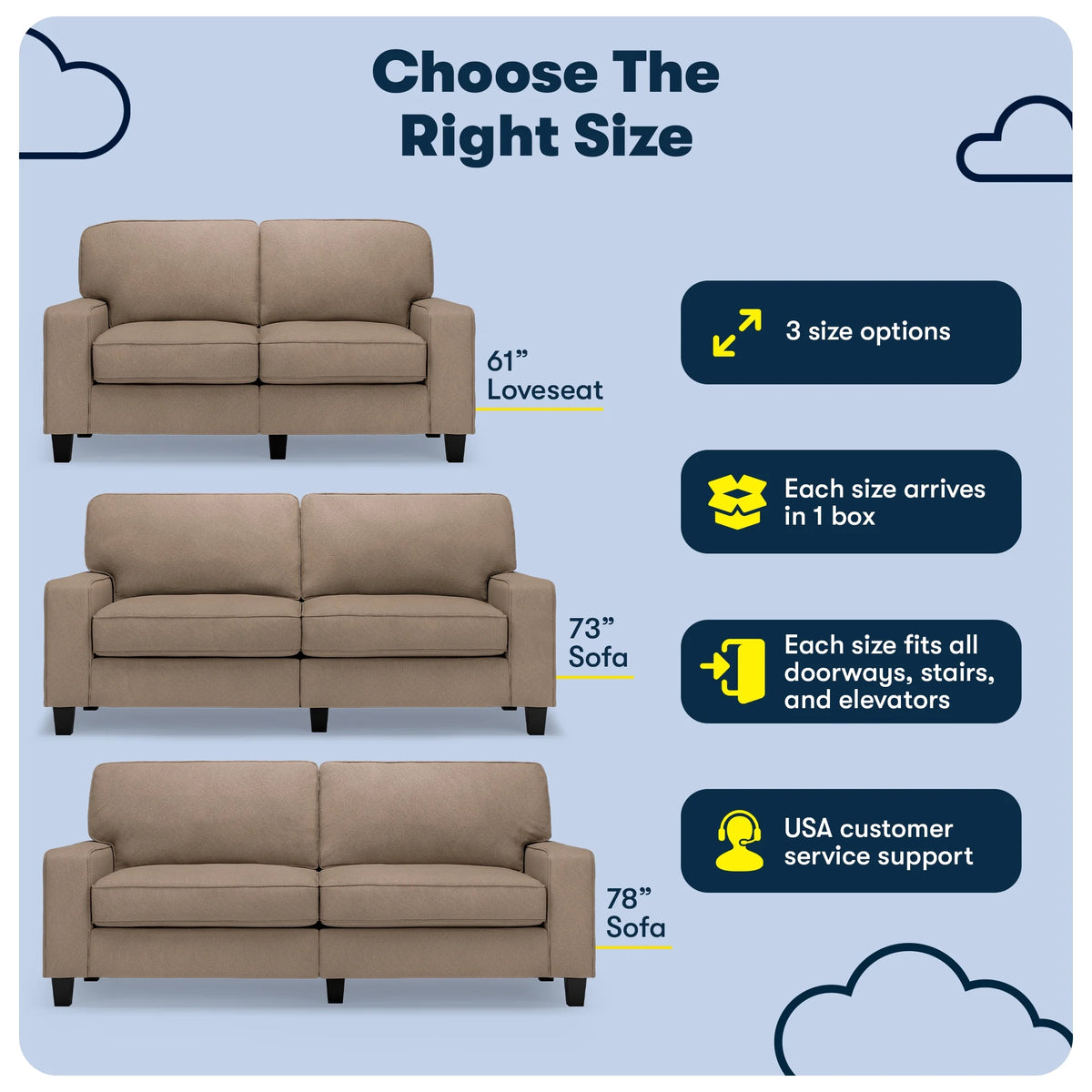 Serta Palisades 61" Track Arm Sofa Loveseat with Removable Covers Beige