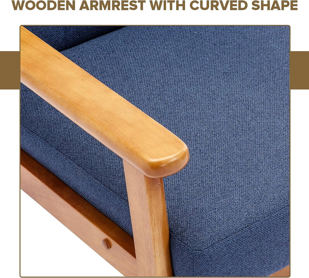 Ufurpie Mid Century Modern Armchair with Wood Frame,Linen Fabric Comfy Reading Chair,Accent Chair for Living Room Bedroom,Navy