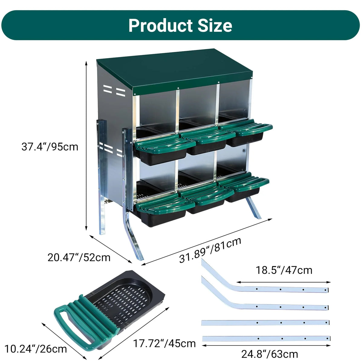 Chicken Nesting Box, 6/8/10 Compartment Nesting Box, Heavy Duty Chicken Coop Nesting Box with Removable Tray, Metal Chicken Laying Box for Chicken