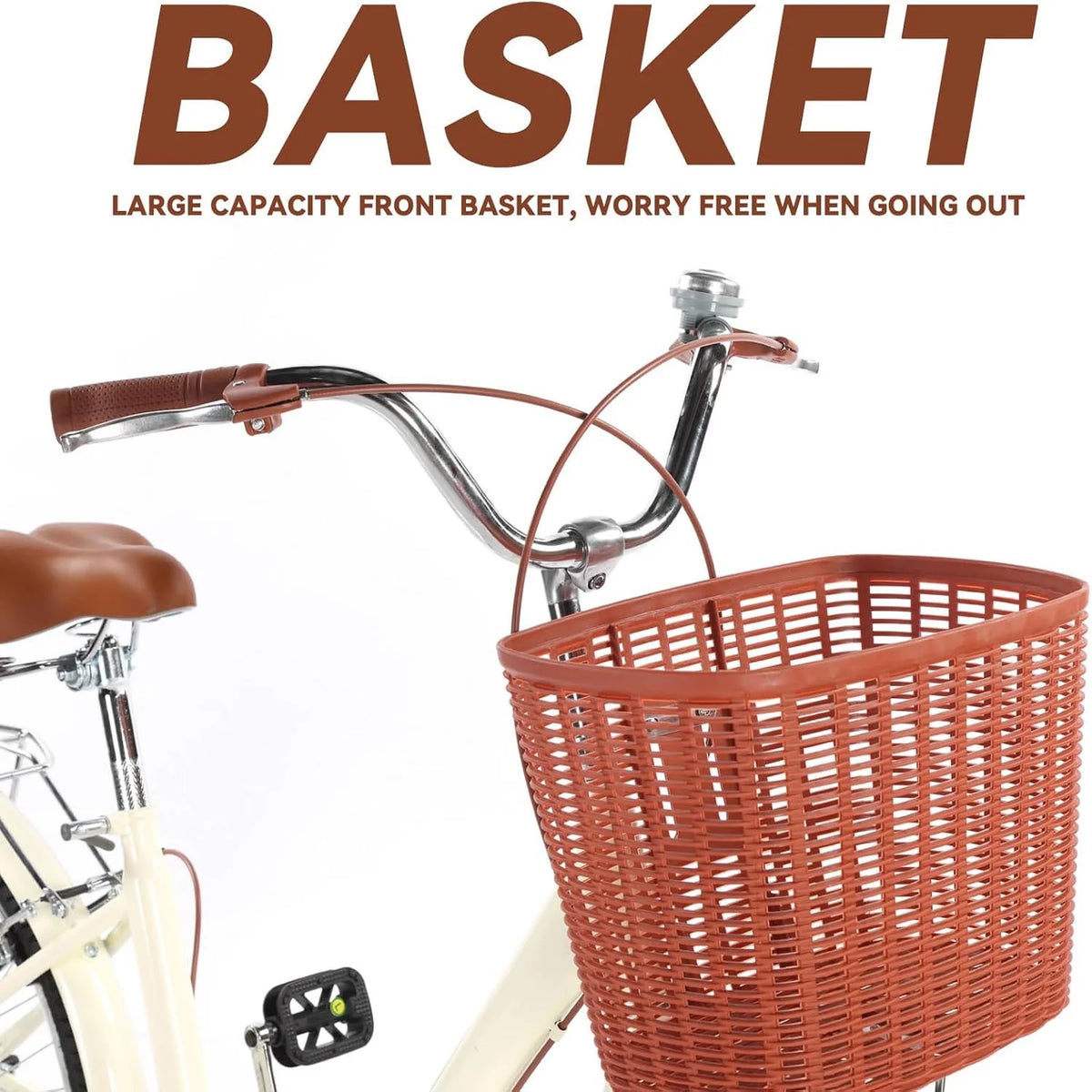 Studyset 24-26 Inch Cruiser Bike for Women with Adjustable Seat,24 & 26 Inch Women's Beach Cruiser Bike Beach Womens Bike with Basket 1 Speed, Step Through Bikes, Commuter Bicycle Women Adult
