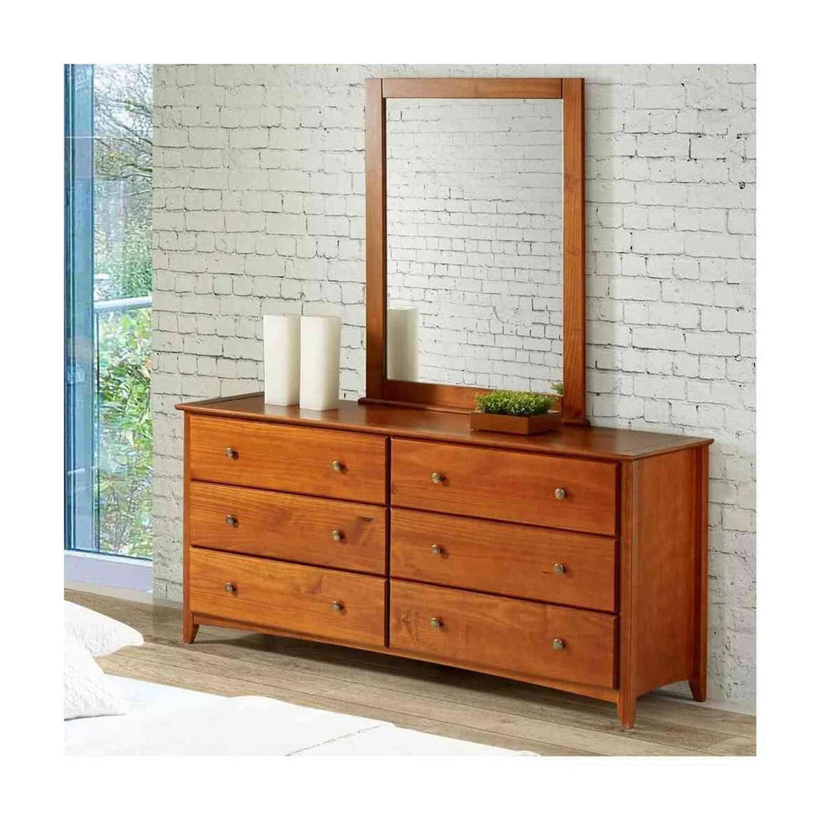 Camaflexi Shaker Style 6 Combo Drawer Dresser Wood Bedroom Furniture, White Finish