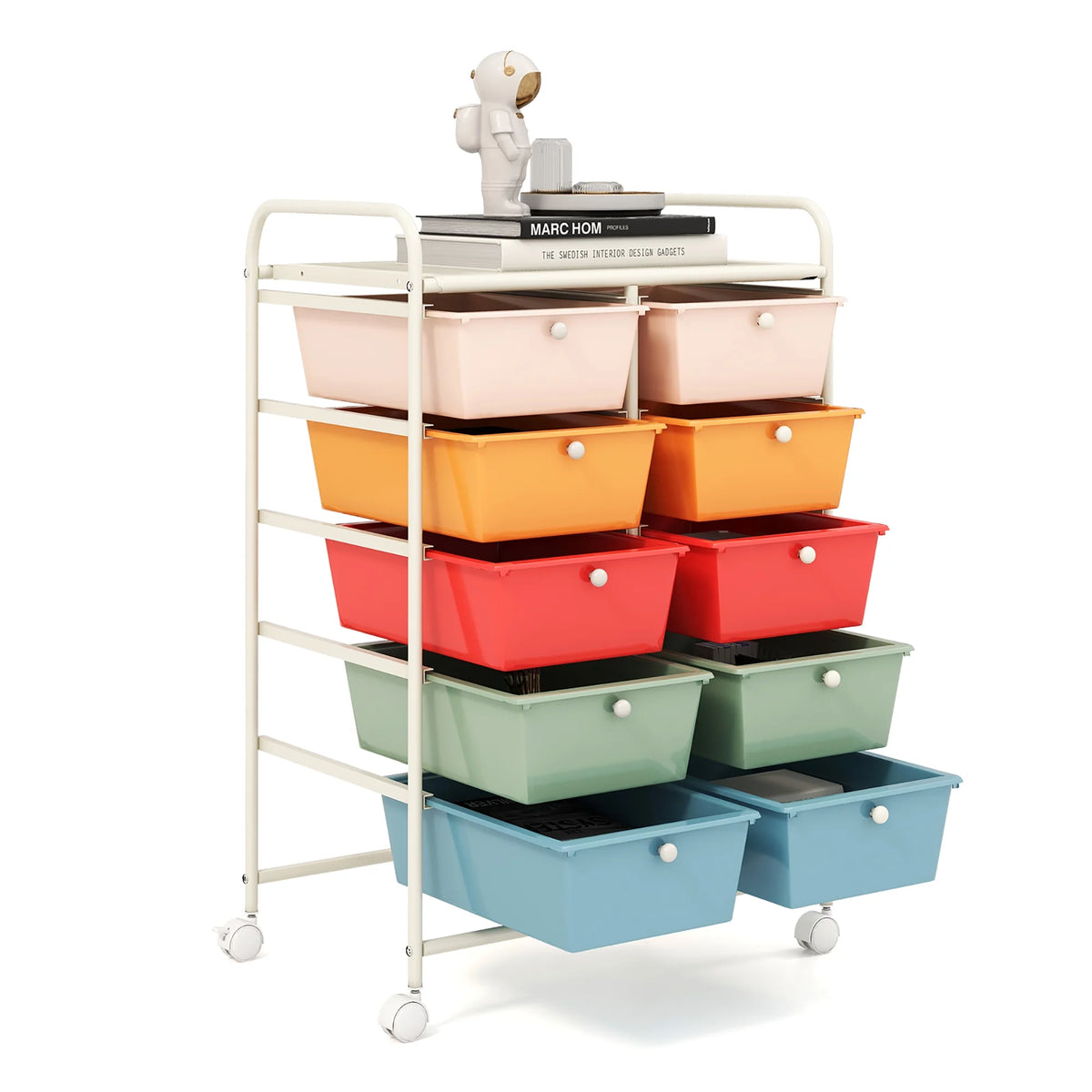 Gymax 10-Drawer Rolling Storage Cart Tools Scrapbook Paper Organizer on Wheels Black Gradient