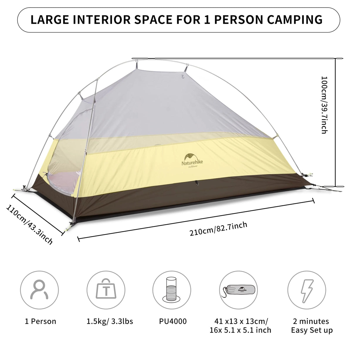 Naturehike Cloud-Up 1/2/3 Person Backpacking Tent Lightweight Waterproof