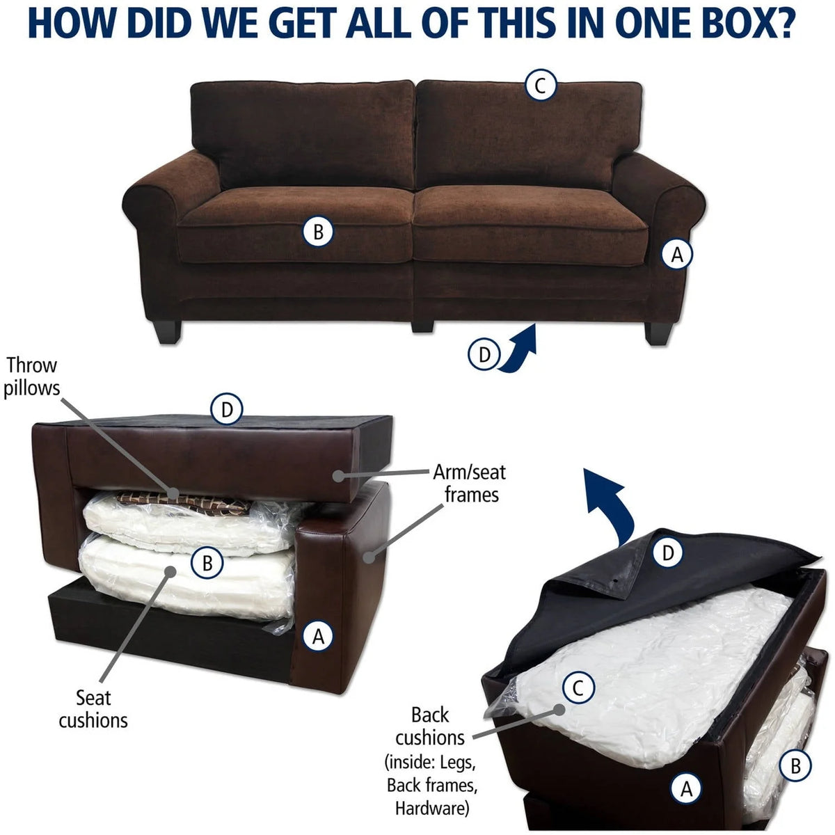 Serta RTA Copenhagen Collection 73" Vanity Fabric Sofa, Brown