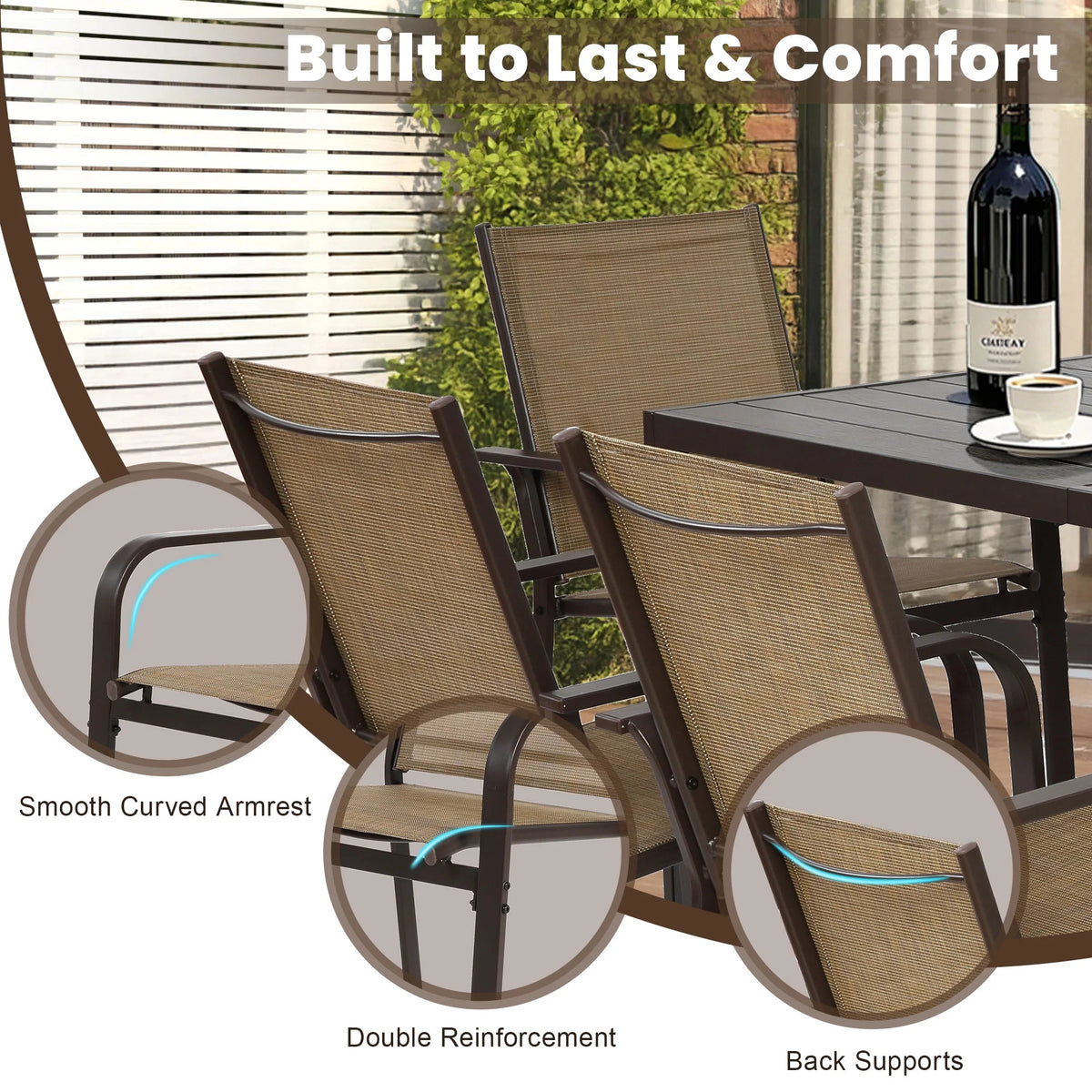 Seizeen 7-Piece Outdoor Table and Chairs, Patio Table Set with 6 Rattan Chairs, All-weather Outdoor Patio Dining Sets Rectangular Metal Table with Acacia Wood Top, Umbrella Hole, Gray