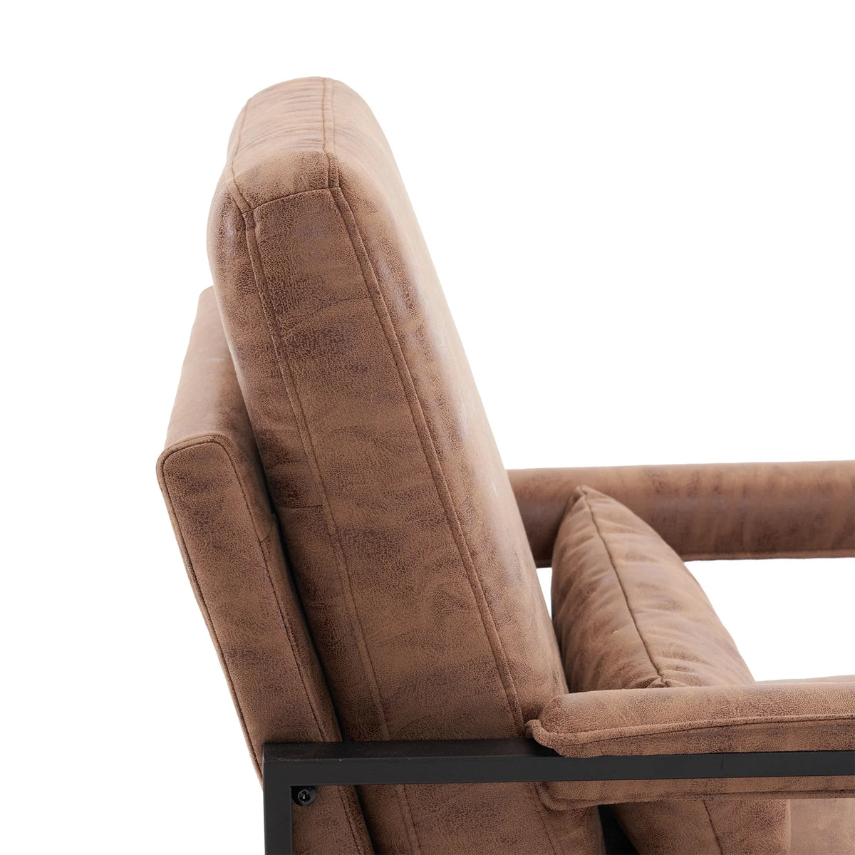 Ktaxon Accent Chair Lounge Armchair Modern Linen Fabric Upholstered Single Sofa with Black Coated Metal Frame Creamy White and Brown