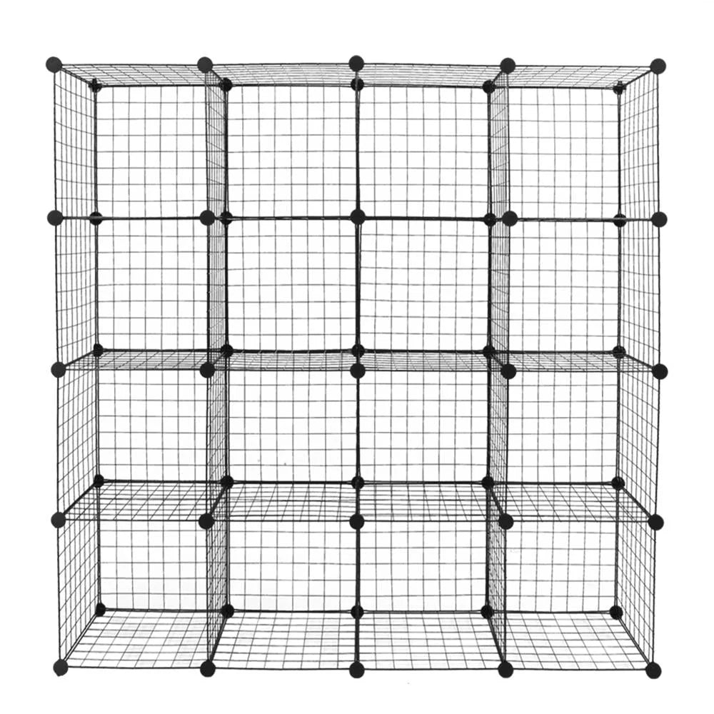 Ktaxon 16-Cube Organizer, Stackable Metal Grid Modular Cubbies Shelves Bookcase Multifunctional