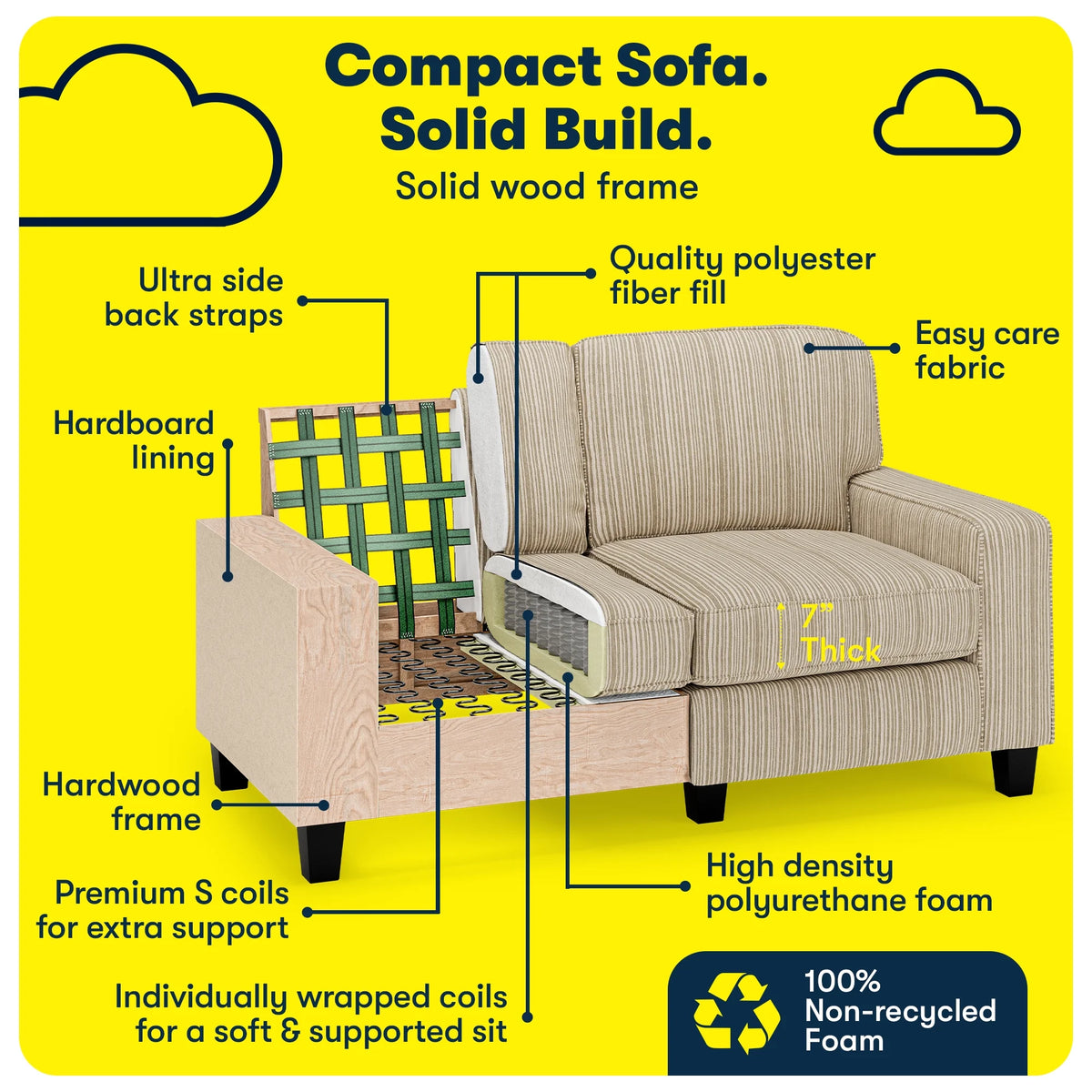 Serta Palisades 61" Track Arm Sofa Loveseat with Removable Covers Beige