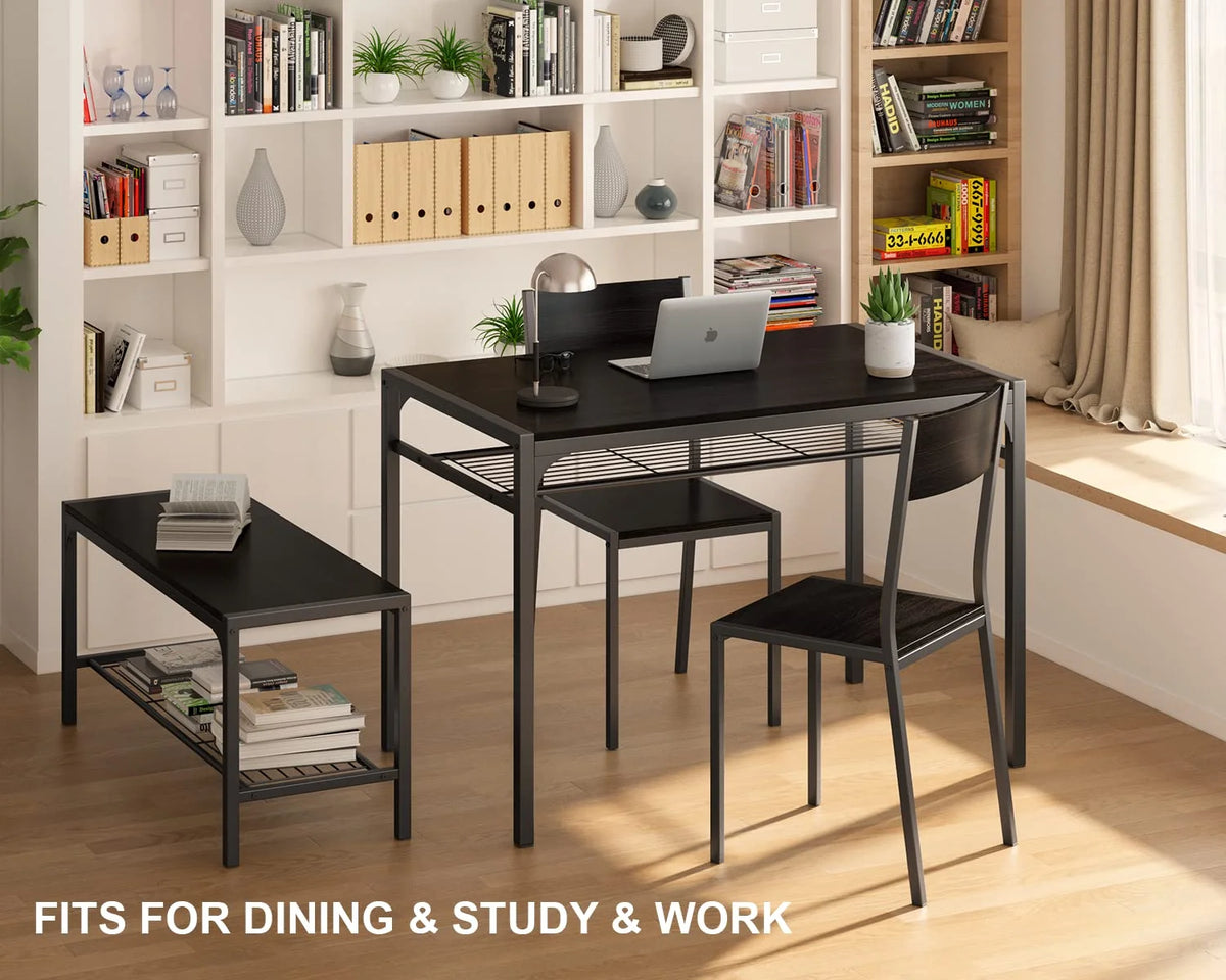 Lofka Dining Table Set for 4, Kitchen Table and Chairs Set with Bench for Small Space,  Breakfast Nook, Black