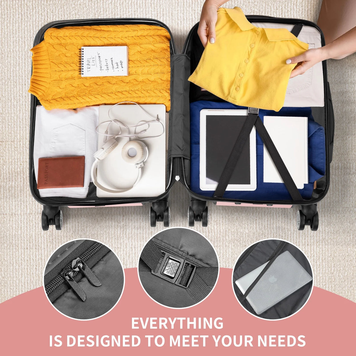 Zimtown 3 Piece Nested Spinner Suitcase Luggage Set With TSA Lock Royal Blue