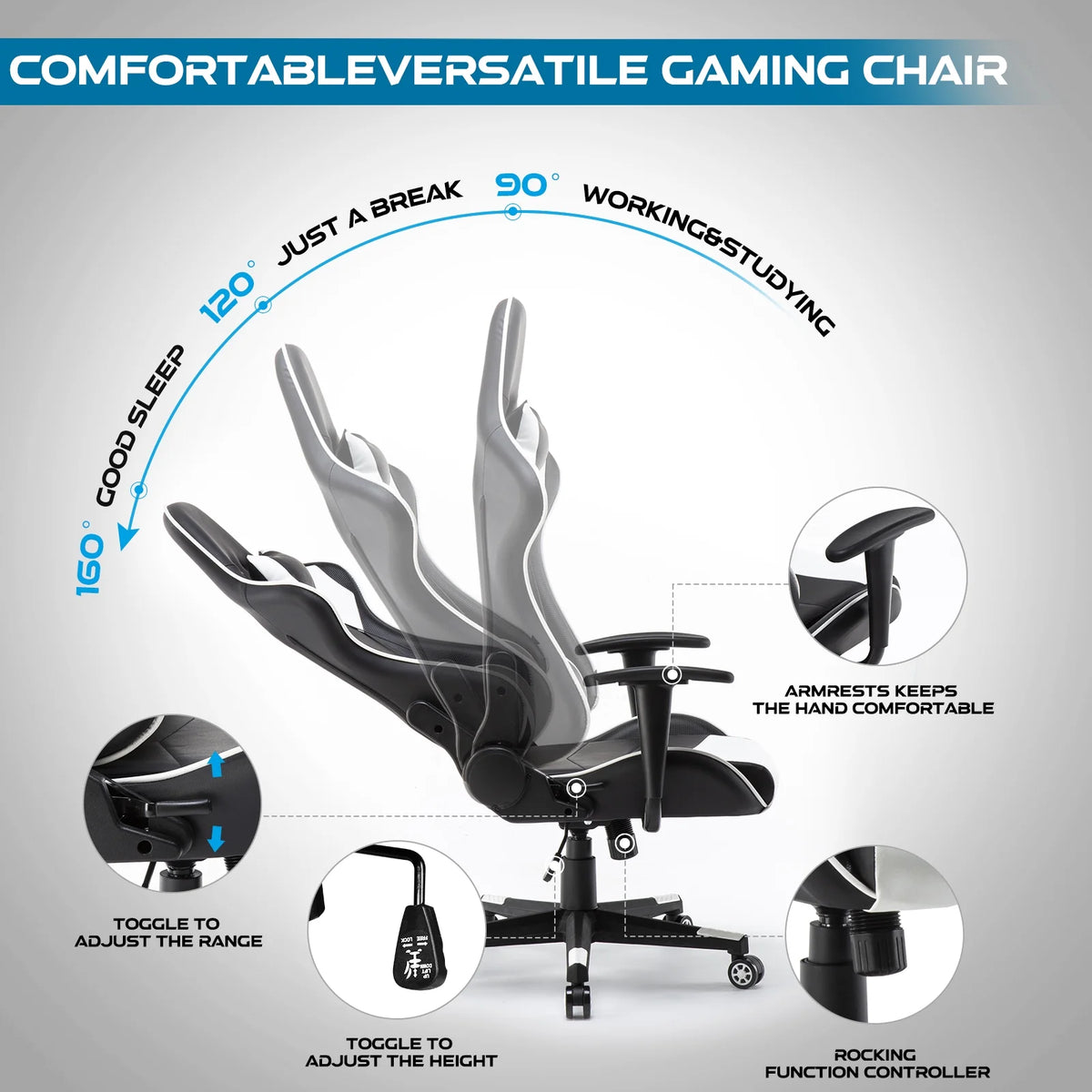Polar Aurora Gaming Chair Computer Racing Style Video Chairs with Headrest Lumbar Support