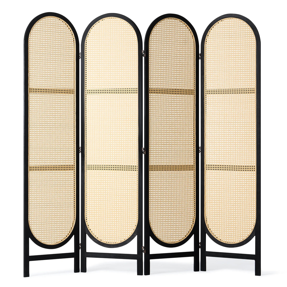 KFFKFF Quadruple Panel Space Separator, Artisan-Crafted Rattan Foldable Privacy Barriers with Connectors, Movable Space Partitions, Timber Independent Room Splitter for Sleeping Quarters, Cocoa
