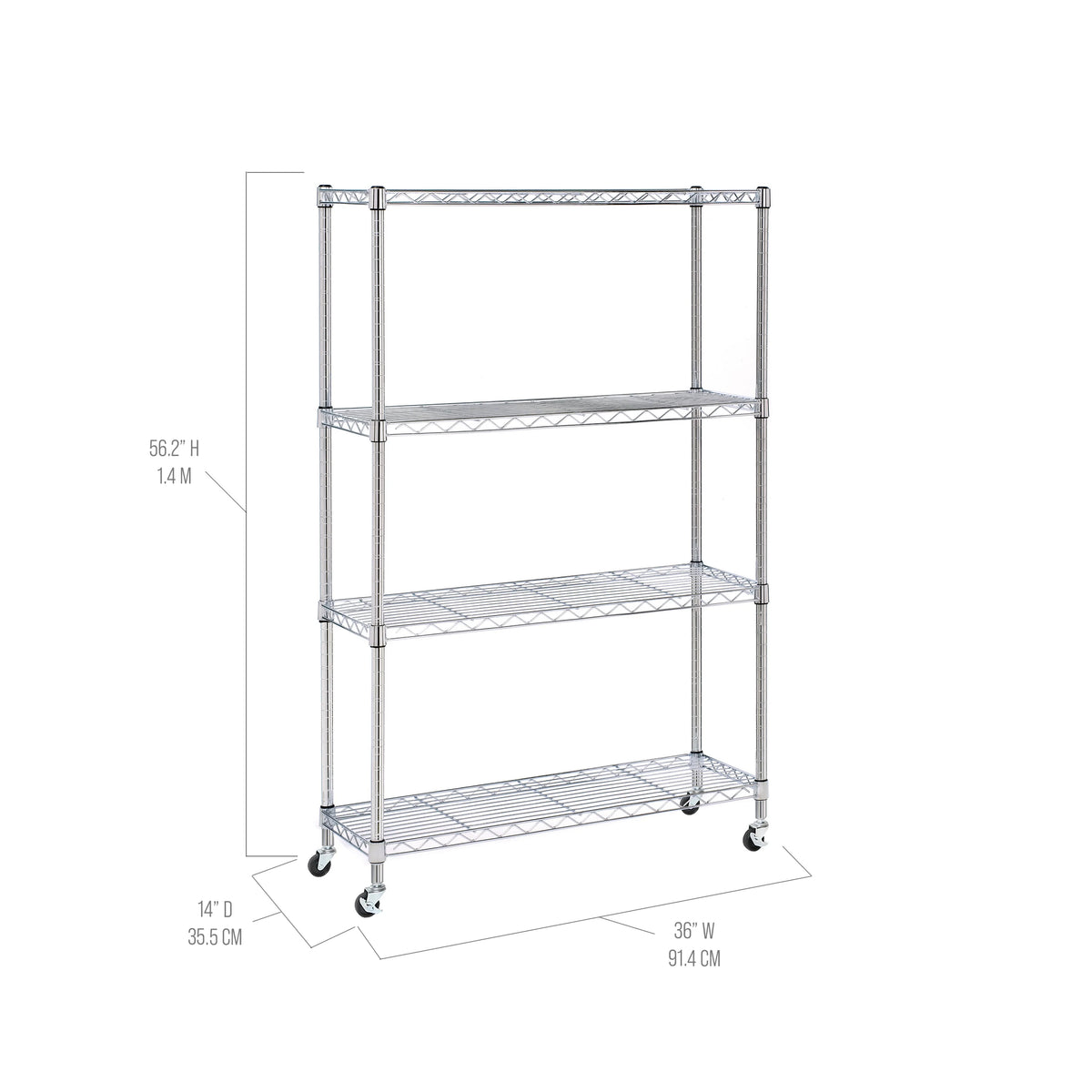 Seville Classics Solid Steel Wire Shelving Storage Unit Adjustable Shelves Organizer Rack, for Home, Kitchen, Office, Garage, Bedroom, Closet, Silver, 4-Tier, 36" W x 14" D