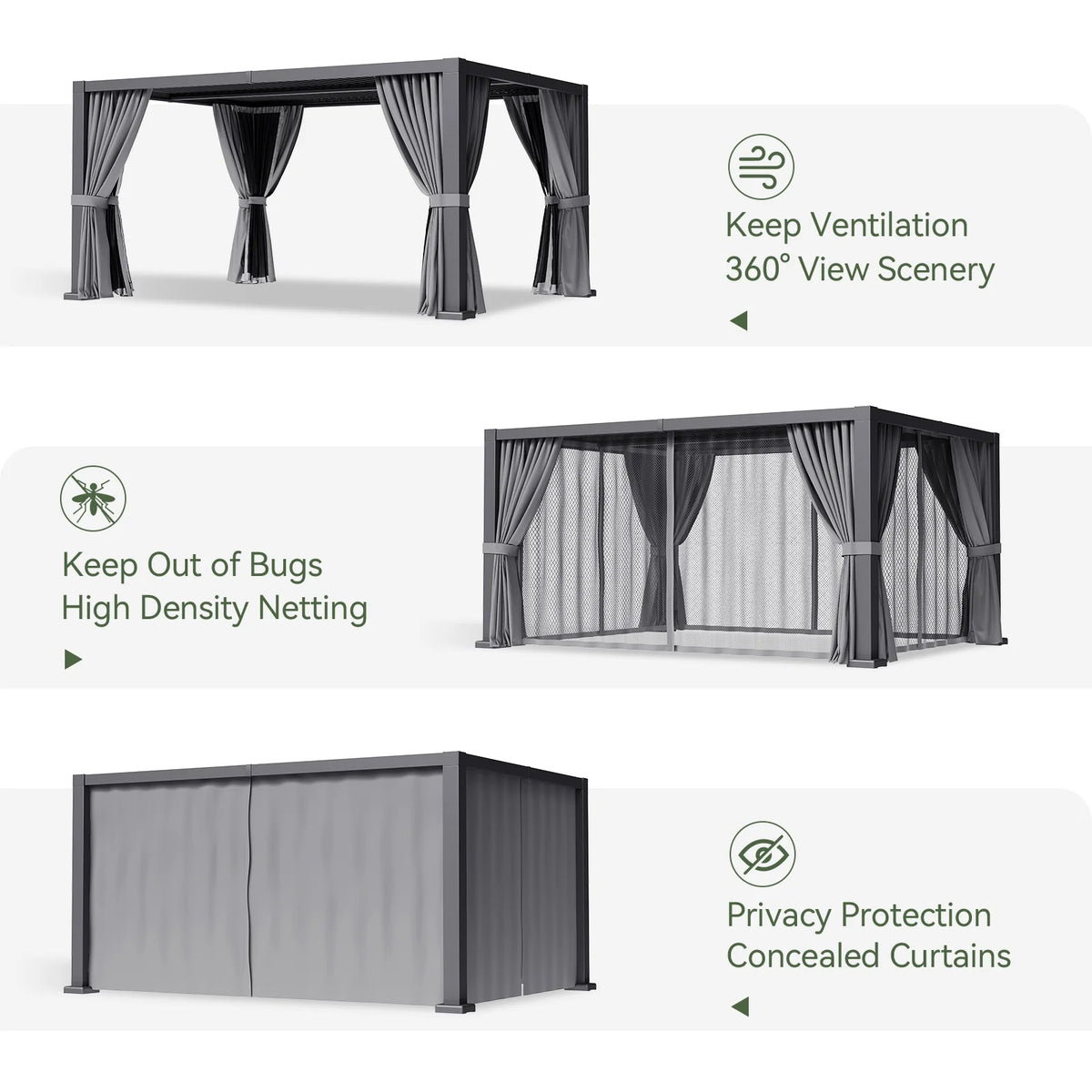 Aoxun 20' x 12' Louvered Pergola, Outdoor Aluminum Pergola with Adjustable Top for Decks, Gardens and Backyards, Gray