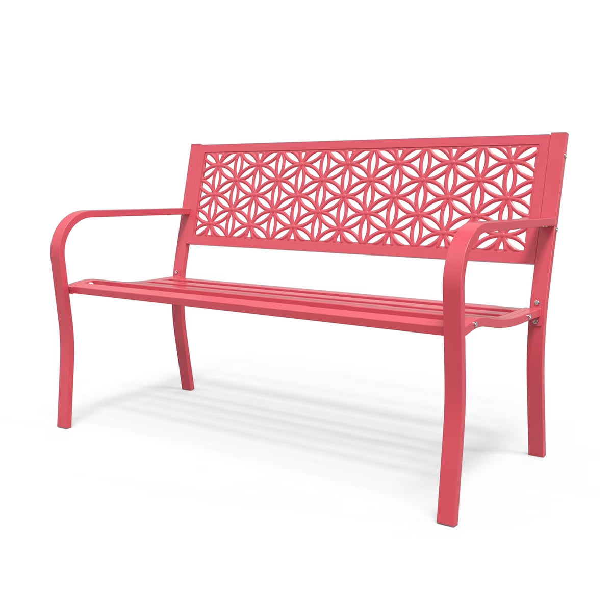 Ktaxon Outdoor Bench, Mental Bench with Floral Back, 2-Person Garden Bench for Outside Yard Patio Entryway Park Porch, 800LBS, White