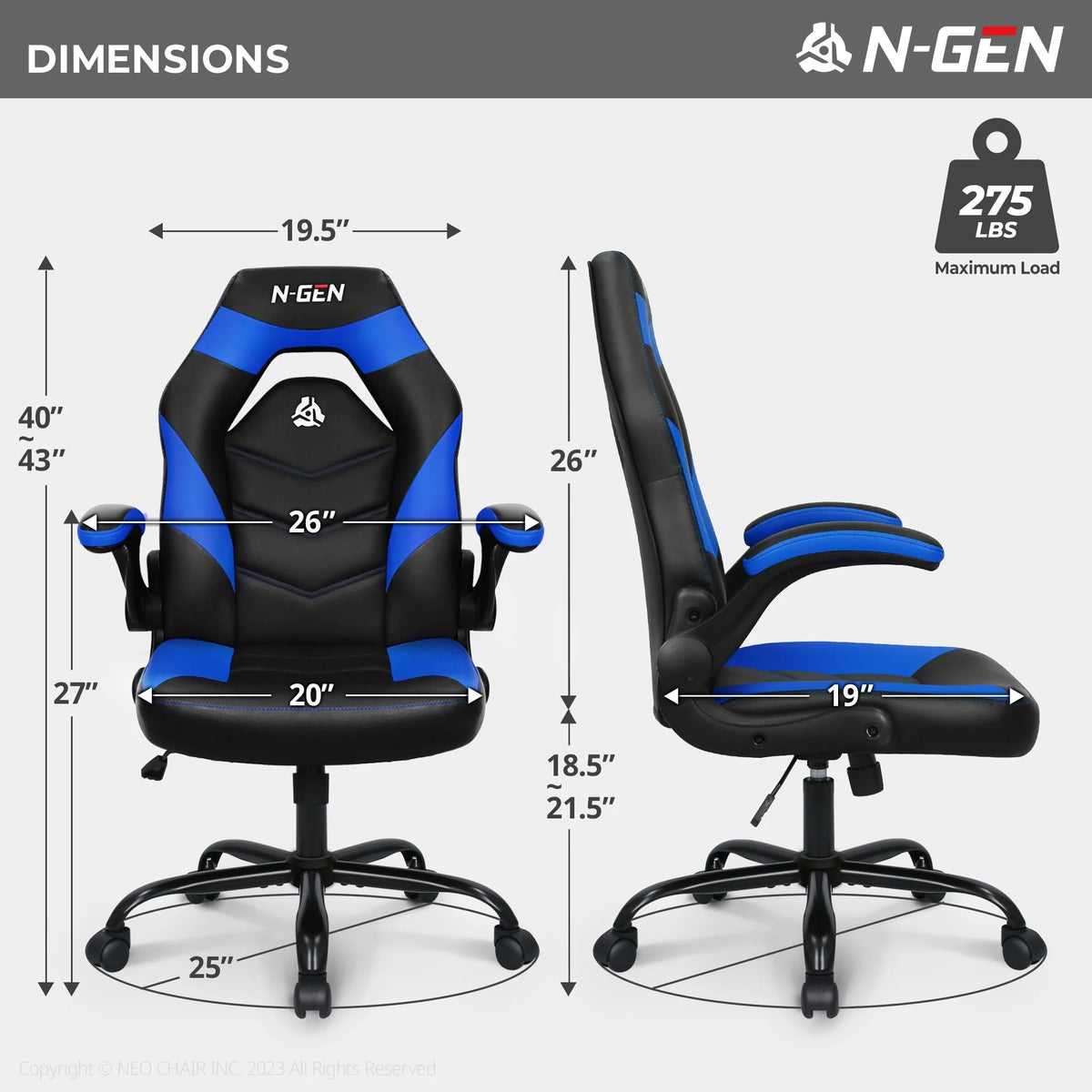 N-GEN Red Gaming Chair, Flip-up Armrest Computer Chair Ergonomic Office Chair PU Leather Desk Chair Executive Adjustable Swivel Task Chair