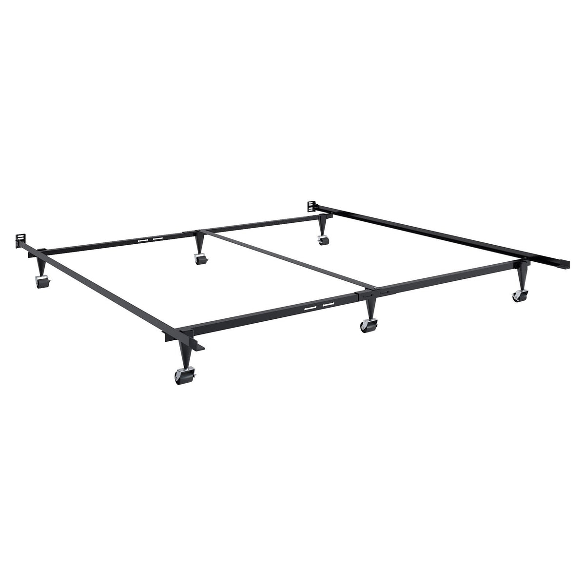 CorLiving Adjustable Queen to King Durable Black Metal Bed Frame with Locking Wheels - Box Spring Required