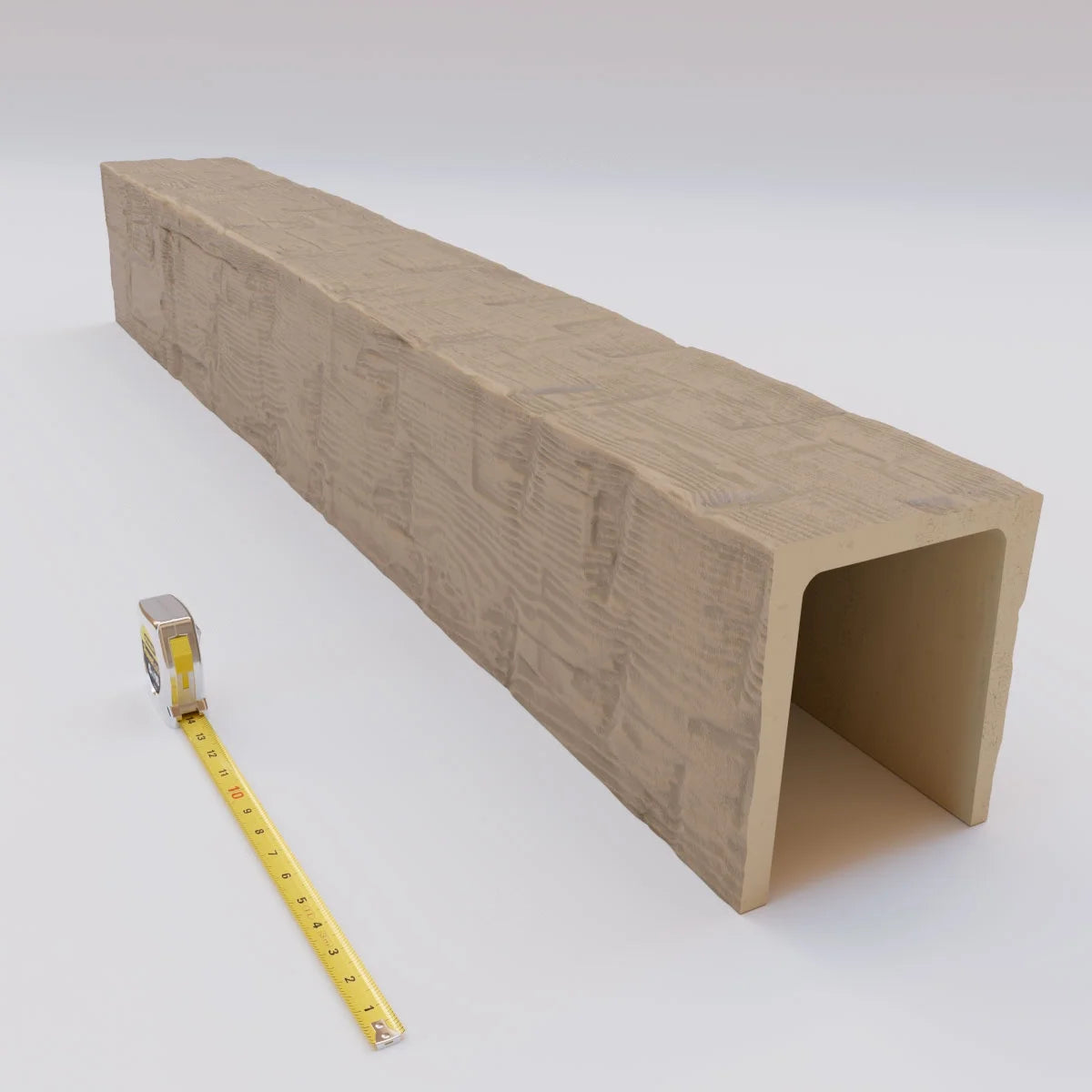Ekena Millwork 3 1/2"W x 3 1/2"H x 120"L 3-Sided (U-Beam) Reclaimed Axed Cut HeritageTimber Faux Wood Ceiling Beam, Kona Brown