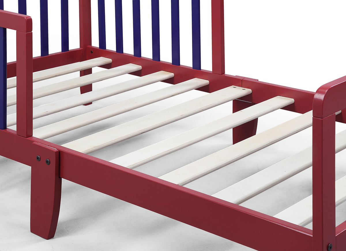 Olive & Opie Twain Toddler Bed, Red/Blue Finish