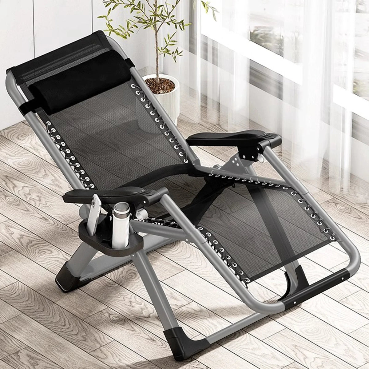 NAIZEA Outdoor Zero Gravity Chair Camping Recliner Lawn Recliner, Reclining Patio Lounger Chair, Folding Portable Chaise with Detachable Soft Cushion, Cup Holder, Headrest
