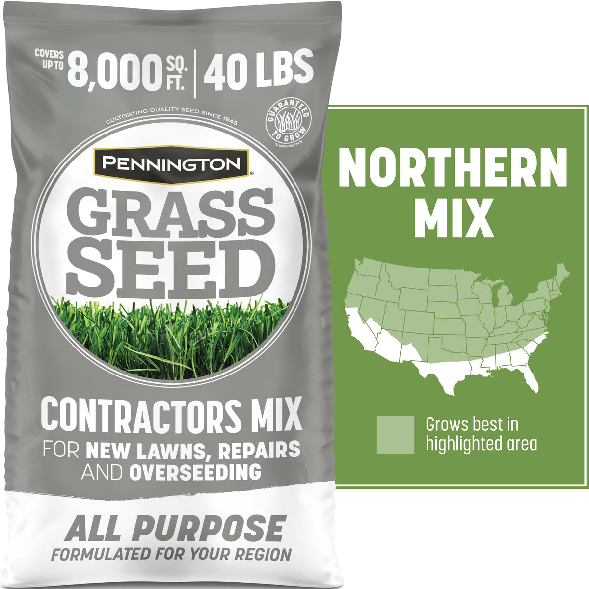 Pennington Contractors Northern Grass Seed Mix, for Sun to Partial Shade, 40 lb.