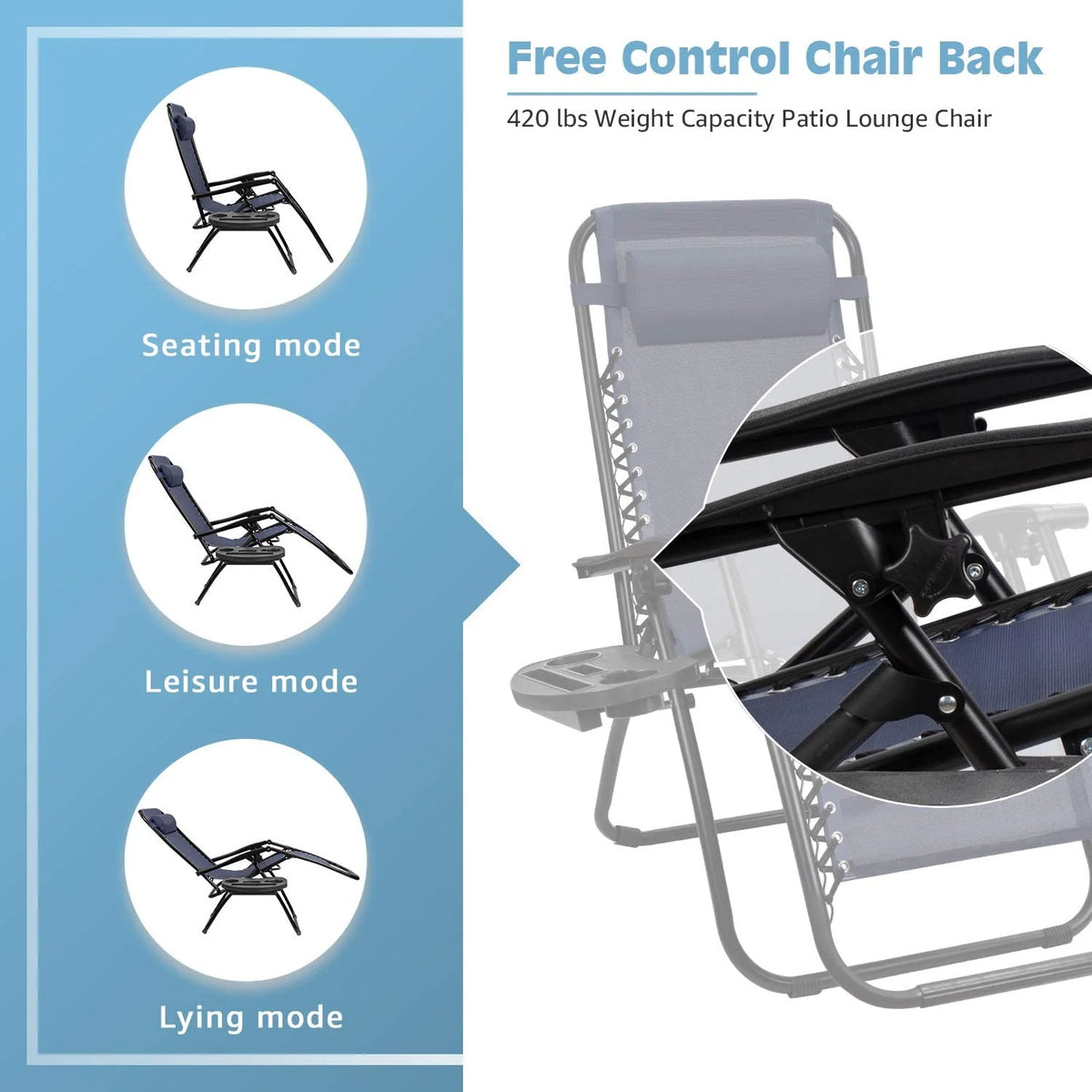 Vineego 3 Pieces Zero Gravity Chair Patio Foldable Chaise Lounge Chairs 2 Beach Chairs and Table with Cup Holders,Beige