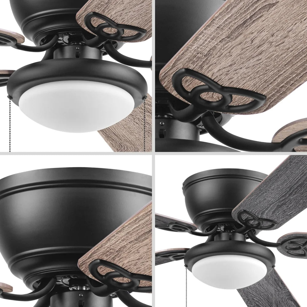 Mainstays 52" Black Traditional Indoor Ceiling Fan with Light, Pull Chain Control & Reverse Airflow