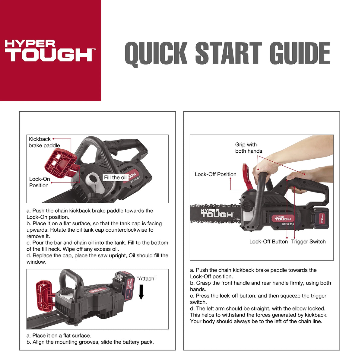 Hyper Tough 20V 4.0Ah Battery Powered 12in Brushless Chainsaw,  HT22-401-03-03