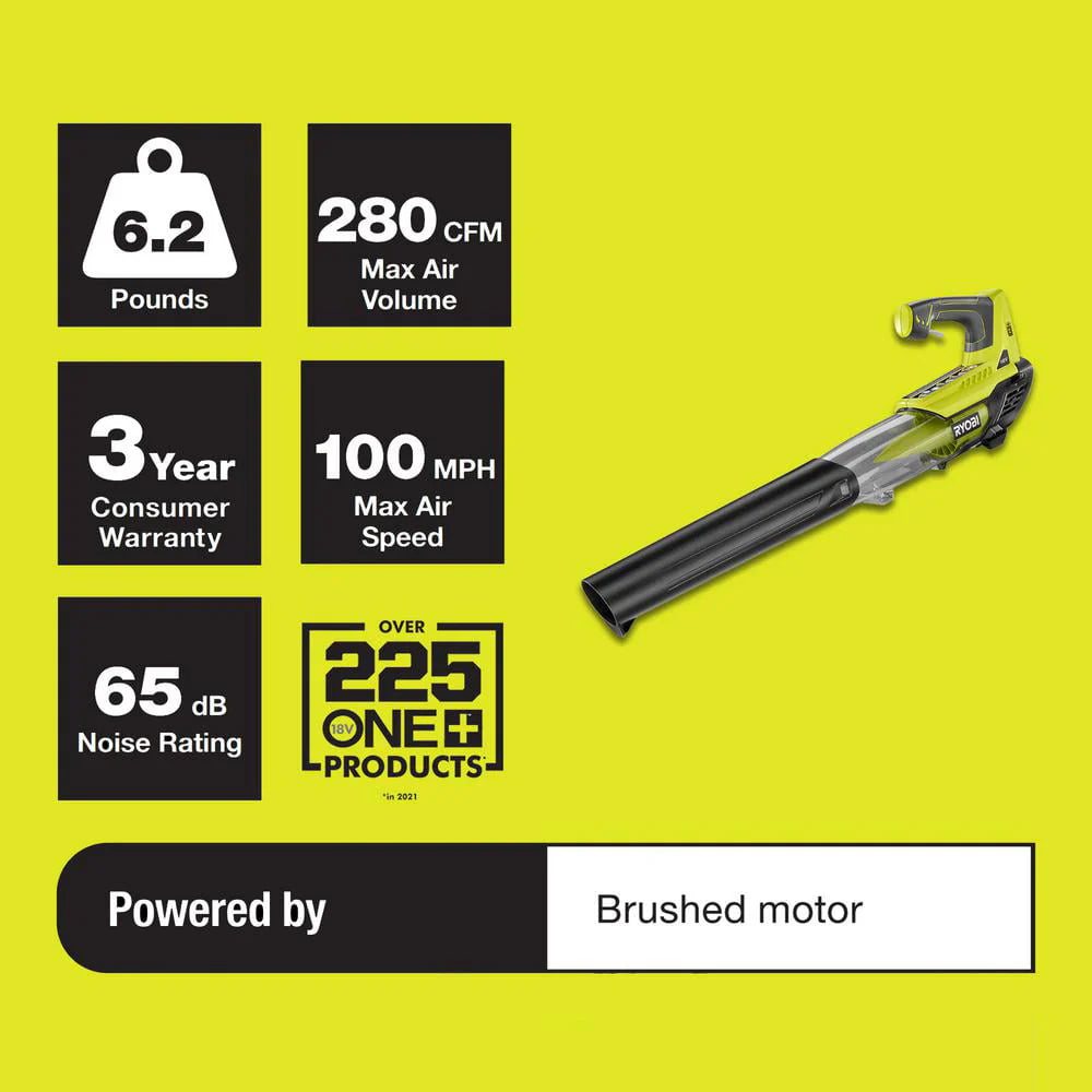 ONE+ 18V 100 MPH 280 CFM Cordless Battery Variable-Speed Jet Fan Leaf Blower (Tool Only)