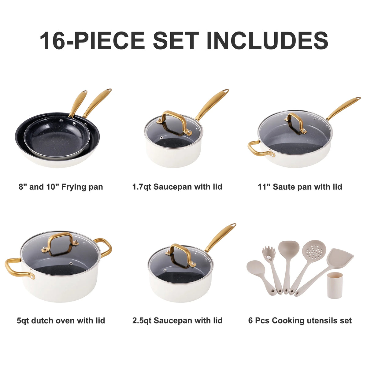 Caannasweis 15 Pieces Ceramic Cookware Sets, Nonstick Pots and Pans Lightweight Cookware Set with Cooking Utensils Set